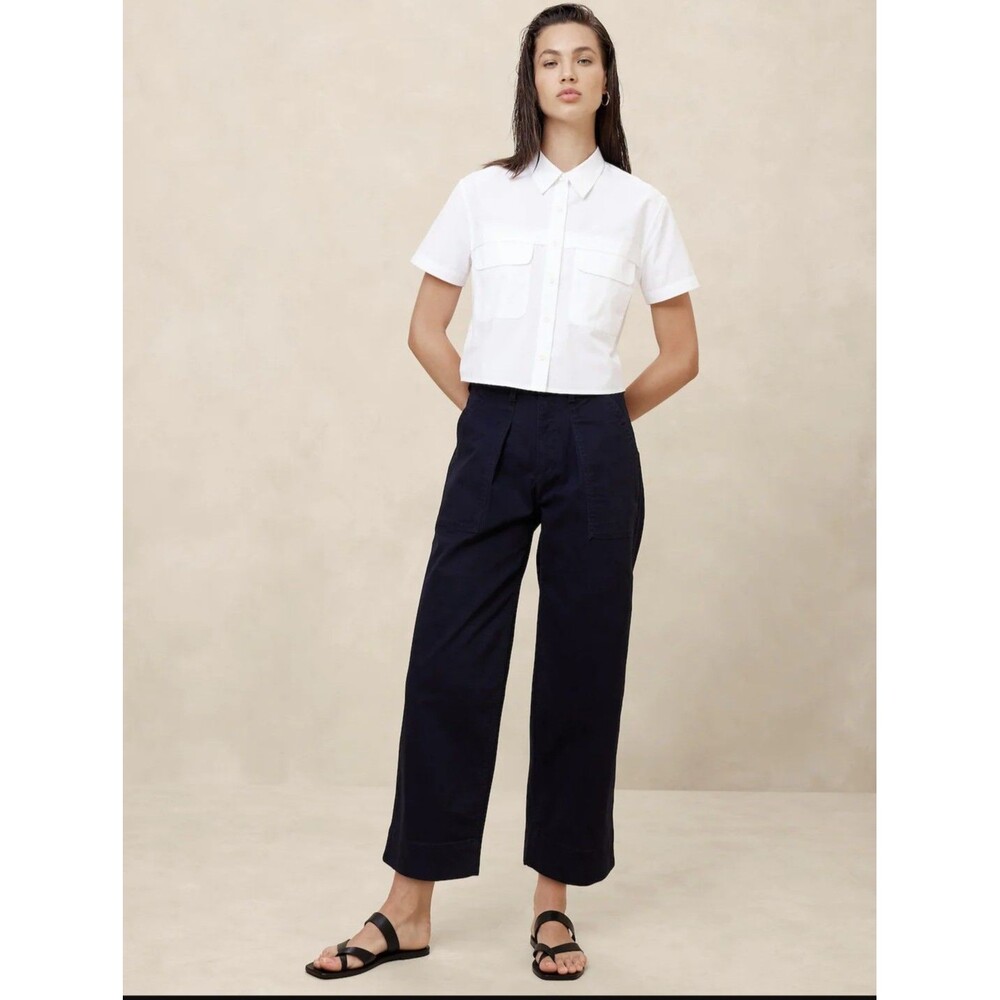 New Banana Republic Pants Size 8 Mid-Rise Barrel Leg Chino Navy Blue #891924 NWT